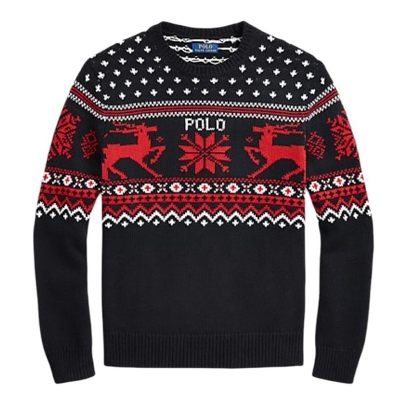 POLO RALPH LAUREN Reindeer Cotton Cashmere Crewneck Sweater Fair Isle Size L NEW - Picture 10 of 12